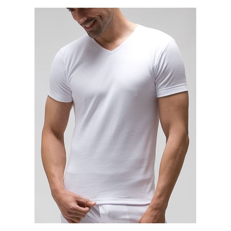 Camiseta interior manga corta hombre termal algodón cuello pico